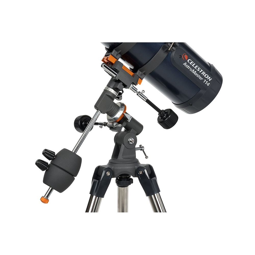 A view of the Celestron AstroMaster 114EQ telescope and a person demonstrating ease of set up.
