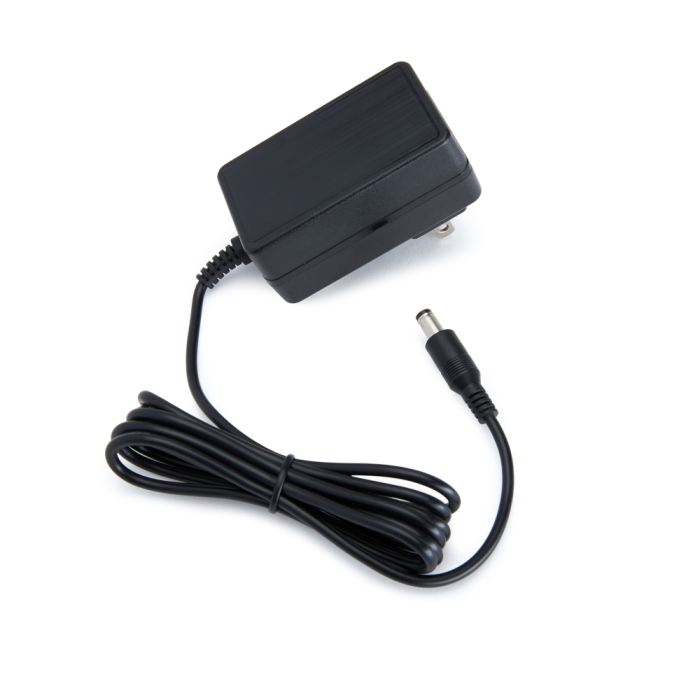Apertura Universal 2 AMP AC Adapter - Open Box Apertura 12v 2amp power supply showing back and 2.1 x 5.5 center positive pin cord coiled up.