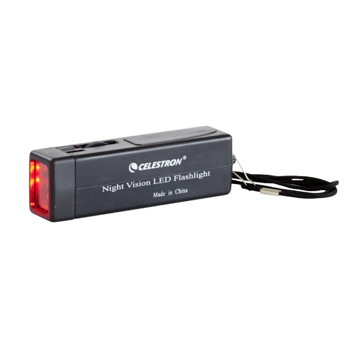 Celestron Night Vision Red Flashlight Celestron Night Vision Red Flashlight side profile with LED powered on
