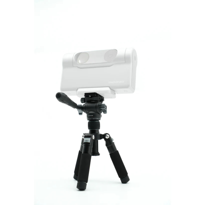DwarfLab Mini Tripod with Hydraulic Head - Open Box Front angled view of DwarfLab Mini Tripod with Hydraulic Head showing legs center column pier tube adapter plate or mounting top