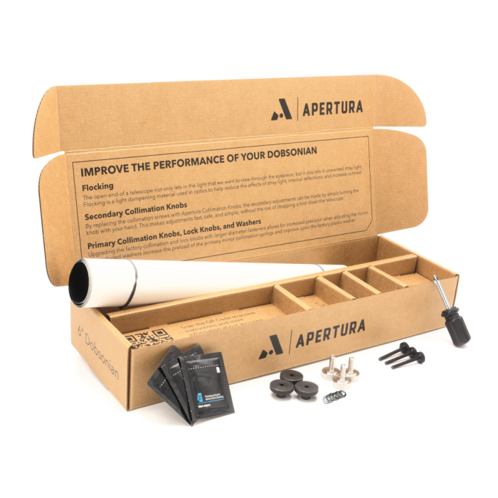 Apertura 6 Dobsonian Performance Upgrade Kit Apertura Performance Upgrade Kit w Lid Open and Components Displayed