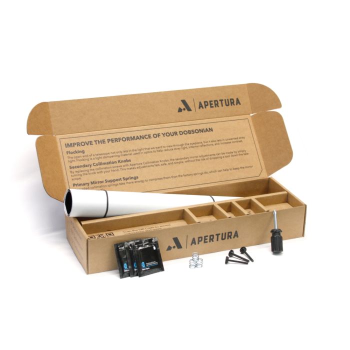 Apertura 8 Dobsonian Performance Upgrade Kit Apertura Performance Upgrade Kit w Lid Open and Components Displayed