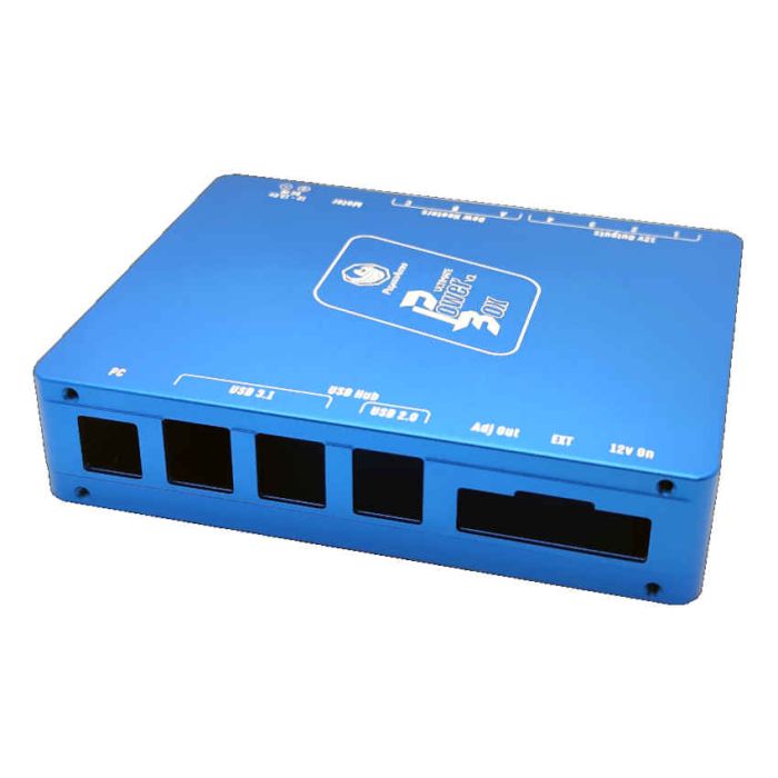 Pegasus Astro Aluminum 2020 CNC Enclosure for Ultimate Powerbox V2 Pegasus Astro aluminum enclosure  for all Ultimate Powerbox v2 boards. Metallic blue color. 