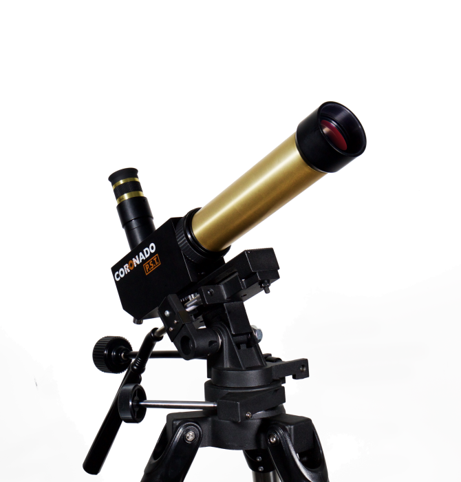 The Coronado PST mounted on an alt-az tripod (sold separately)