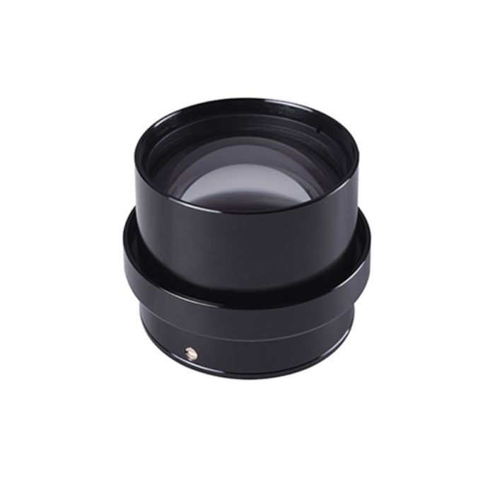 The Askar f/3.9 Full Frame Reducer for FRA600, facing up with a glass optical element visible