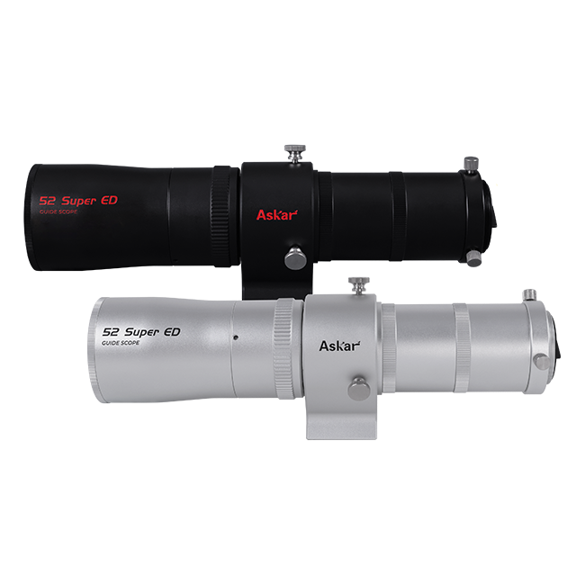 52 mm Super ED Guide Scope Silver and Black models side view pointing left