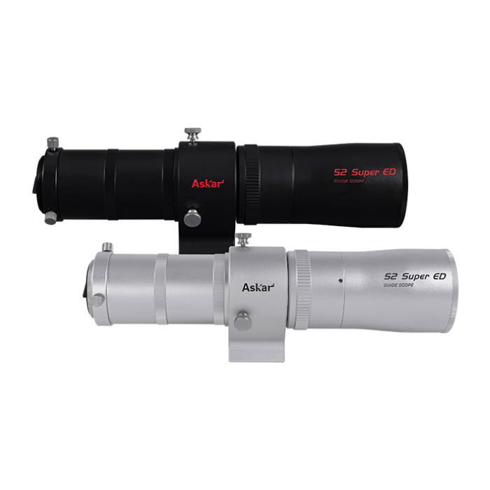 52 mm Super ED Guide Scope Silver and Black models side view pointing right