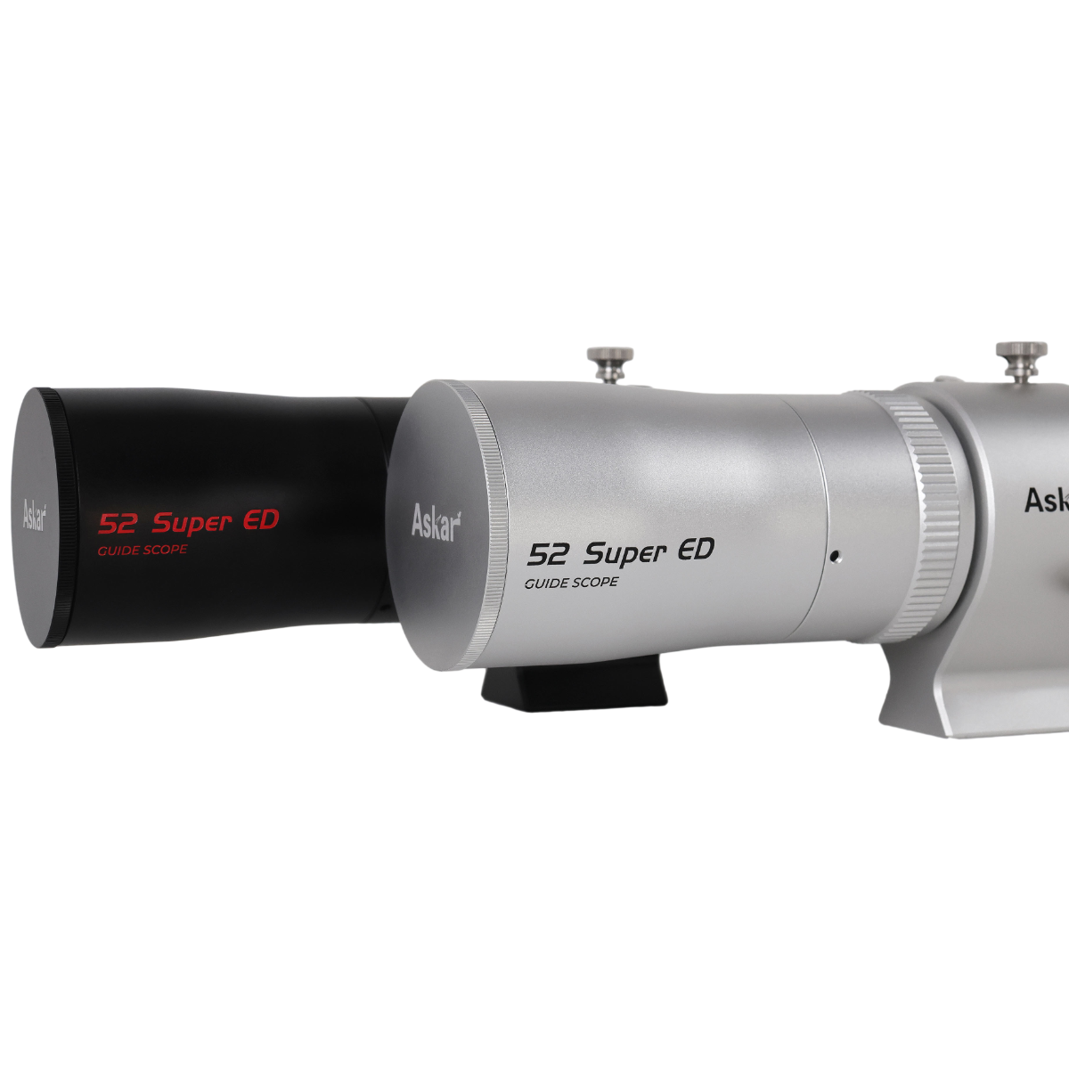 52 mm Super ED Guide Scope Silver and Black Models front-side view pointing left