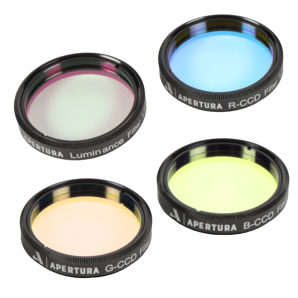The The Apertura 1.25 inch LRGB filter set  shown close up