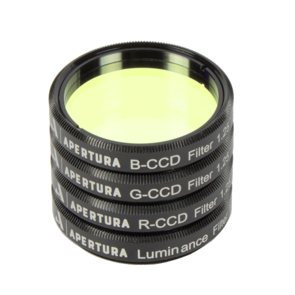 The Apertura 1.25 inch LRGB filter set stacked