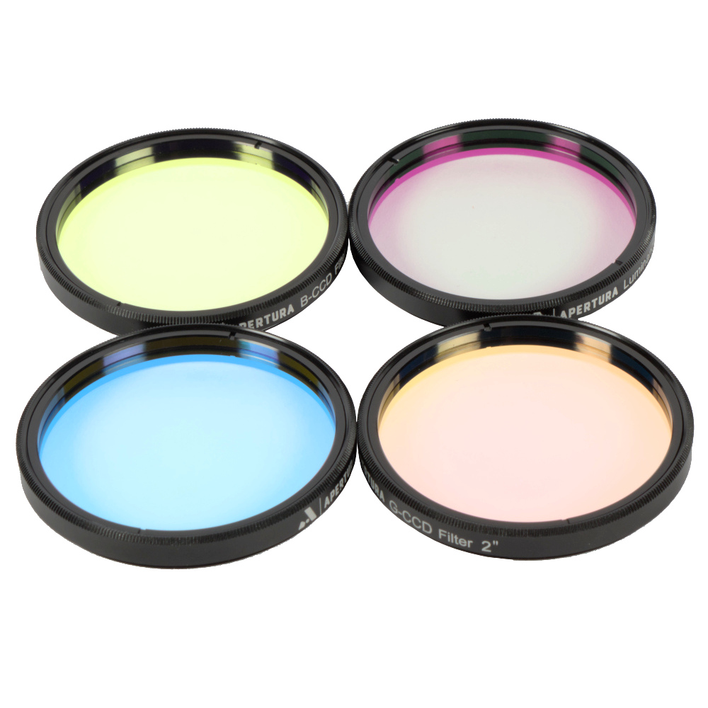 The Apertura 2 inch LRGB astrophotography filter set filter shown close up