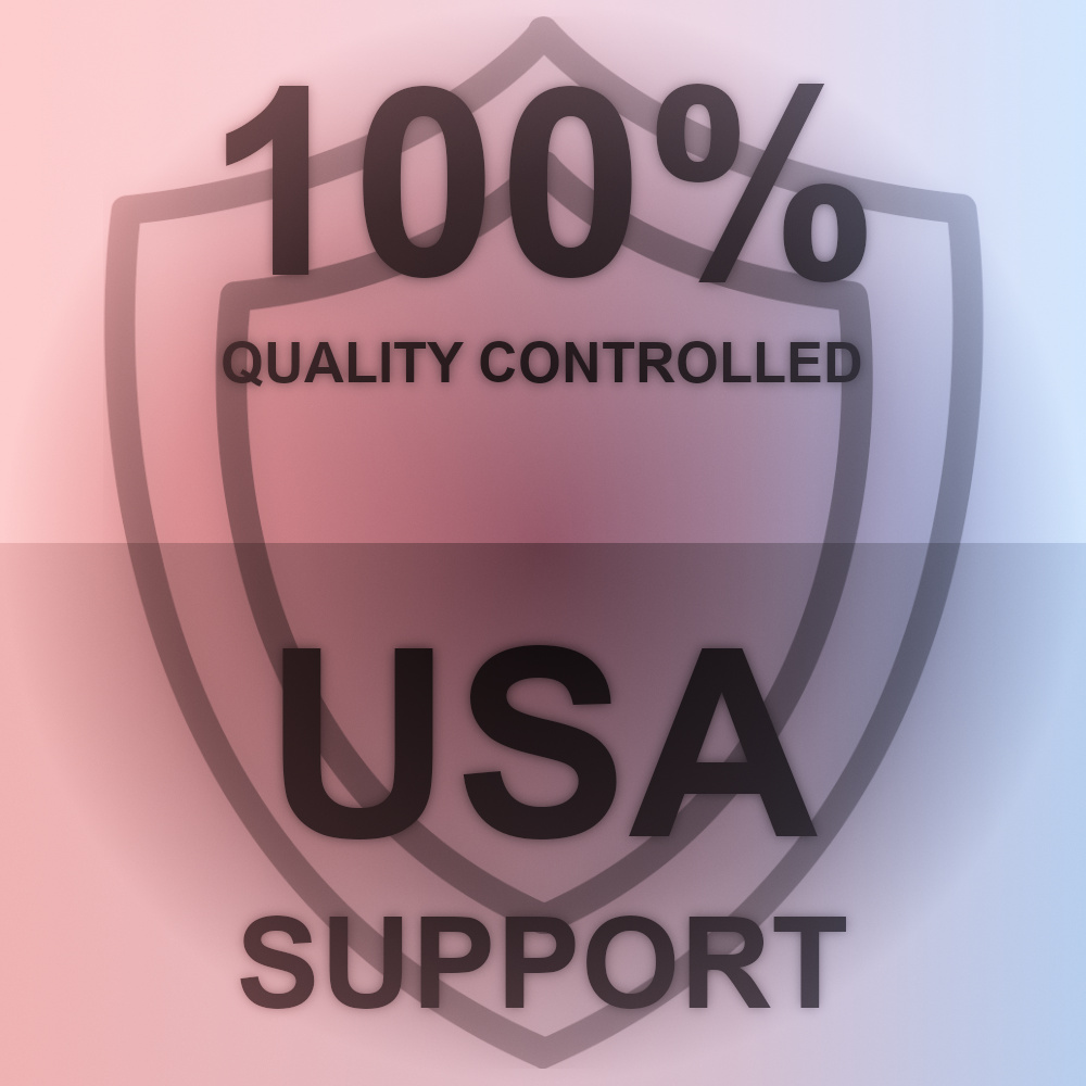 Graphic displaying 100% quality control and USA support