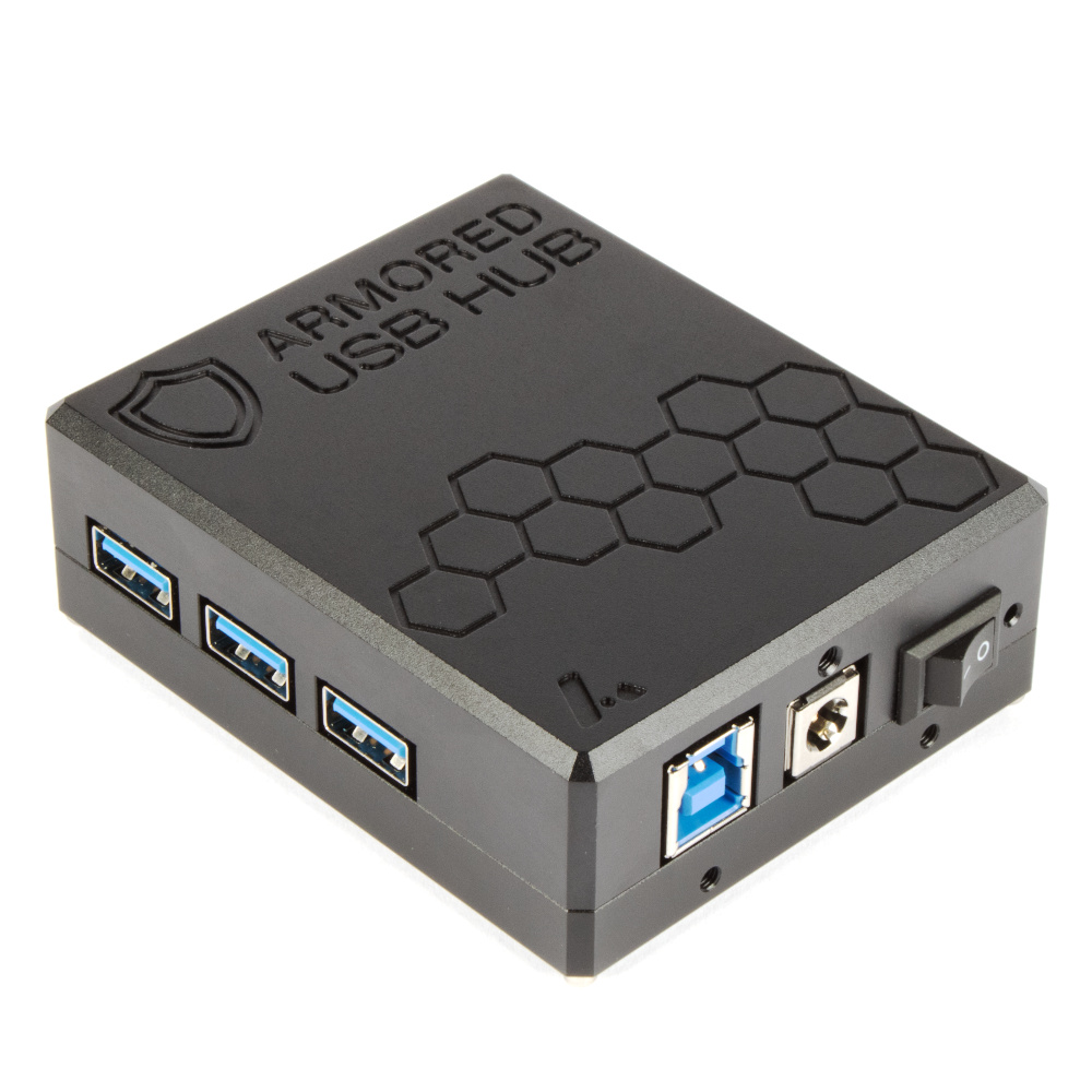 View of the Armored USB Hub at a right quarter profile