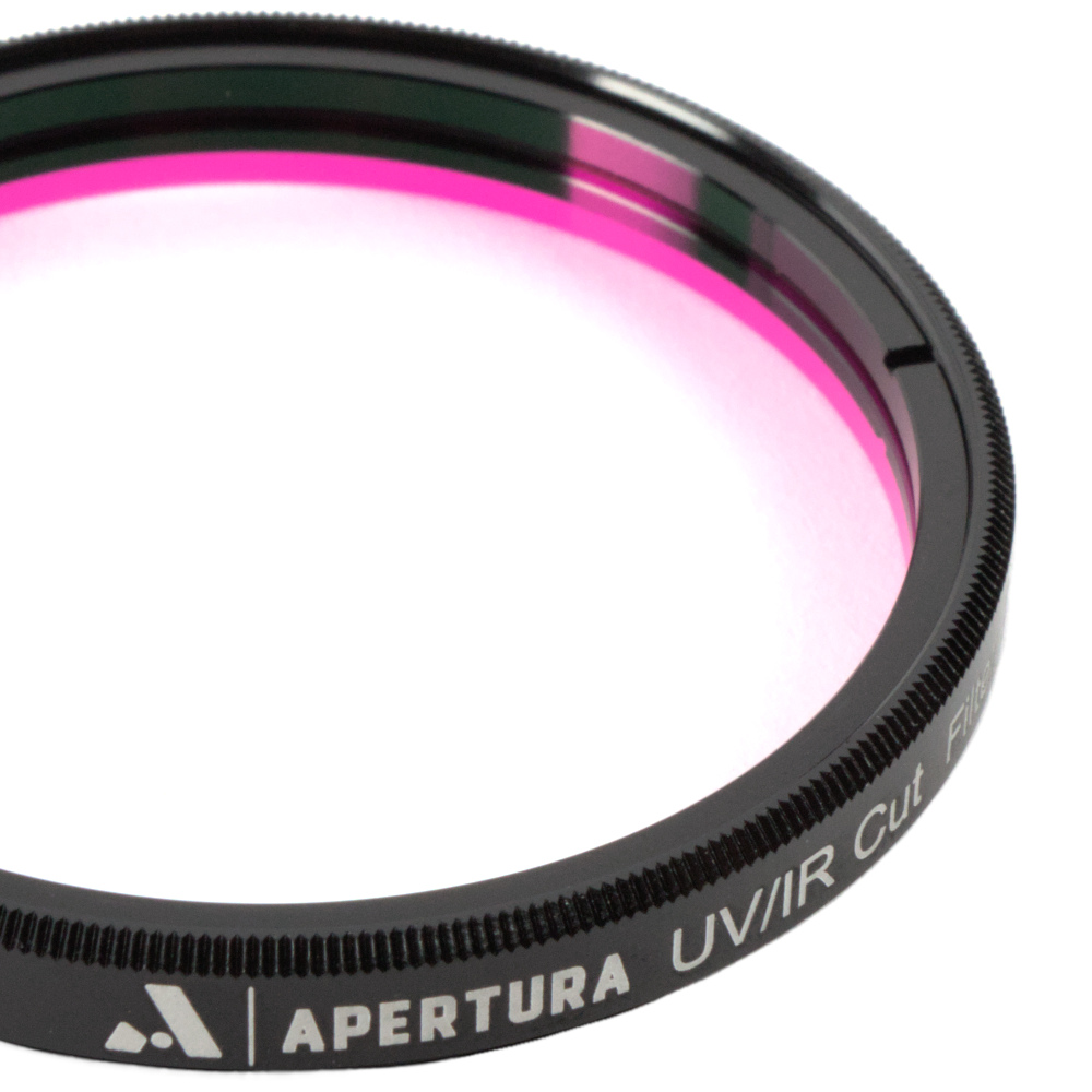 The Apertura 2 inch UV/IR astrophotography filter shown close up