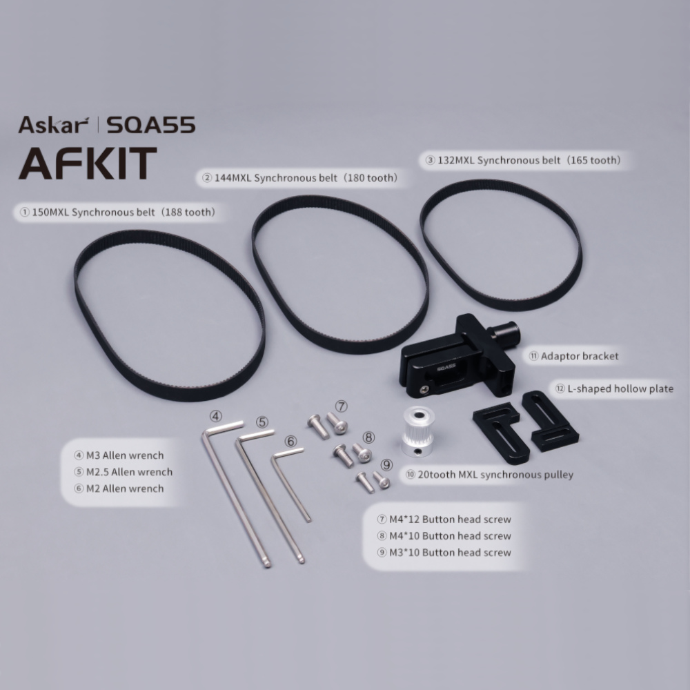All the components included with the AF Kit laid out