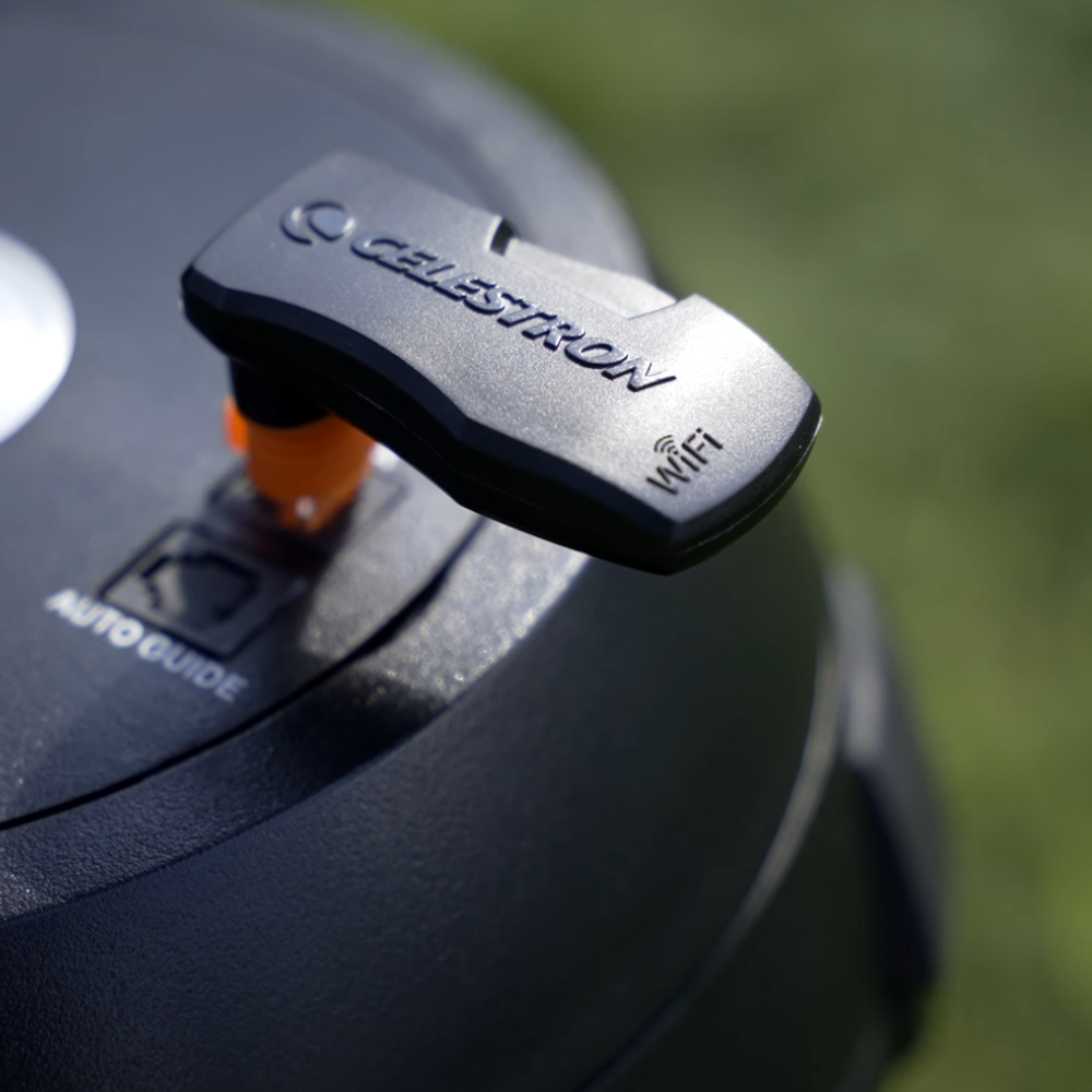 The Celestron SkyPortal WiFi Module installed on a mount