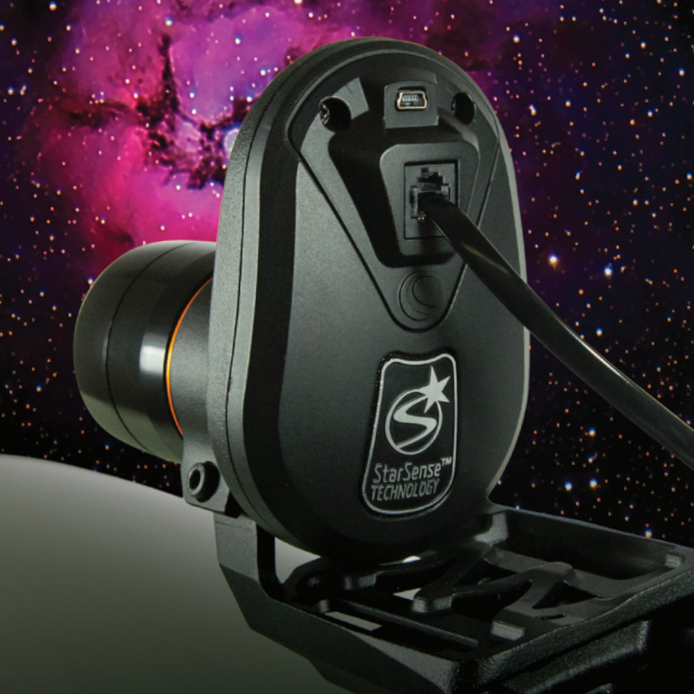 StarSense AutoAlign setup on a telescope, with a space background