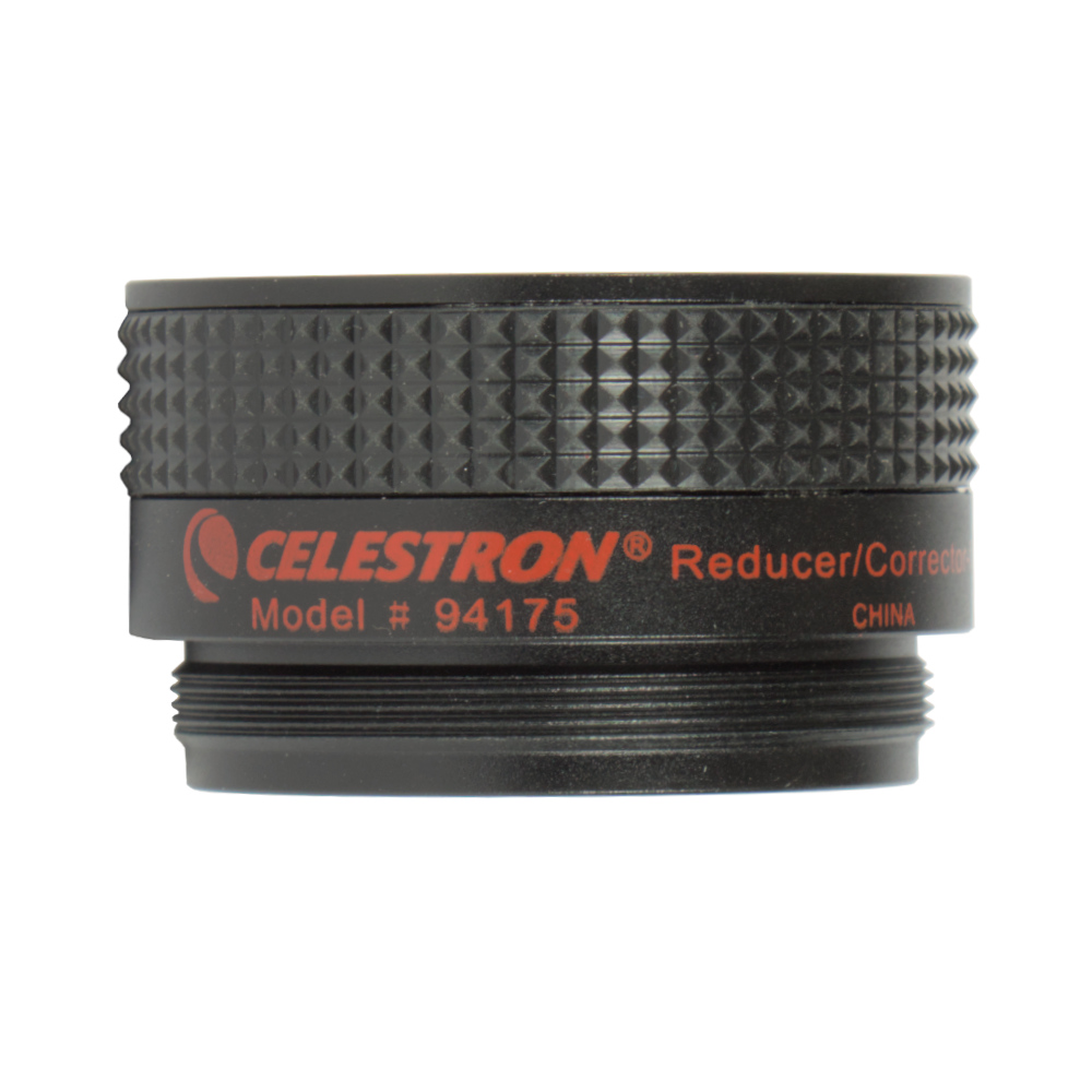 View of the Celestron f/6.3 Focal Reducer Corrector side-on, with the corrector facing straight up
