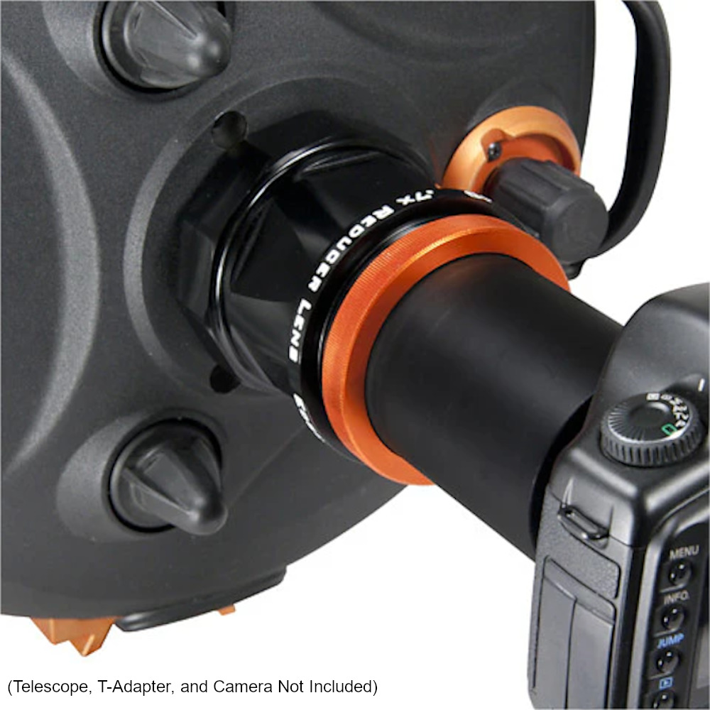 The Celestron 0.7x Reducer for the EdgeHD 1100 installed on an EdgeHD 1100 with a camera