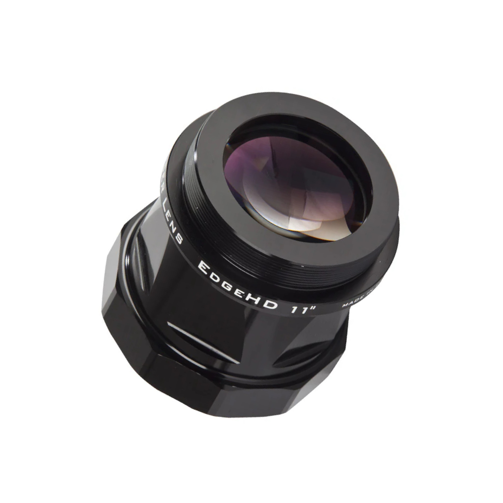 Image of the Celestron 0.7x Reducer for the EdgeHD 1100 set at an angle, facing towards the camera