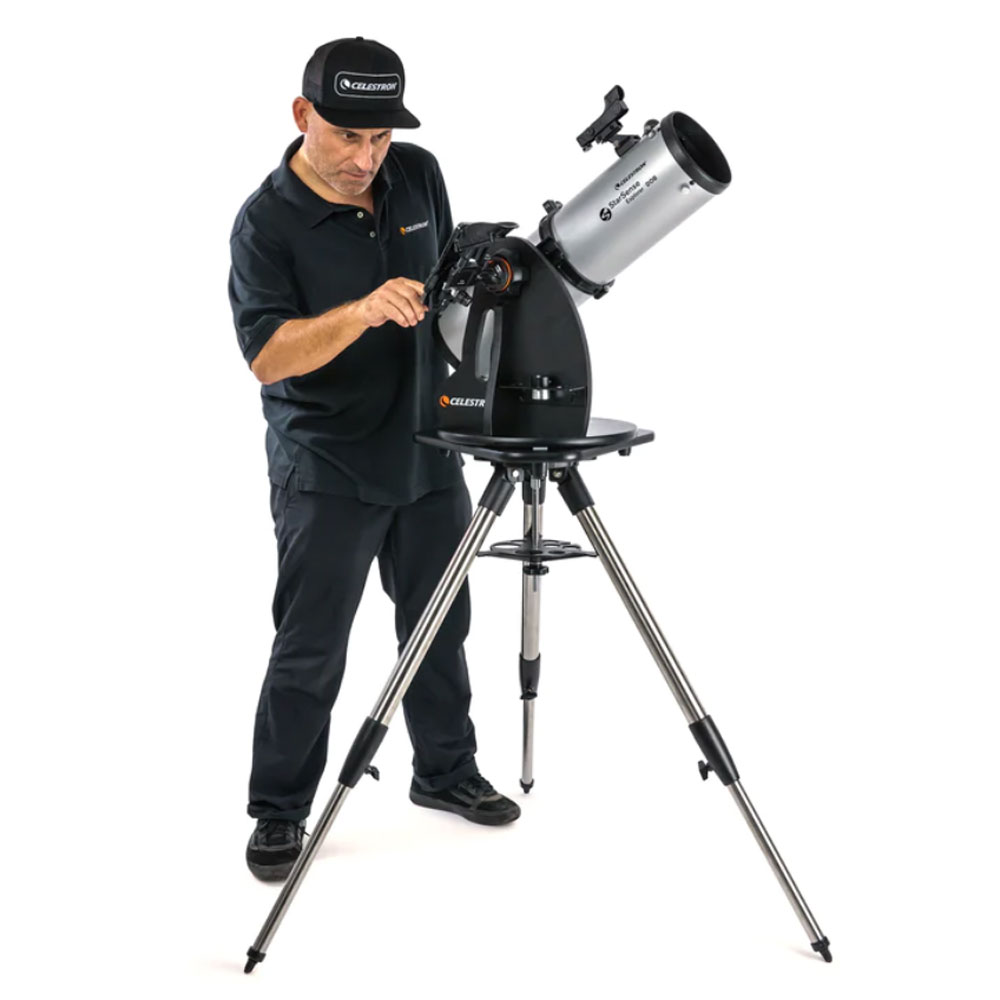 Celestron tabletop dob Starsense Explorer tripod with person