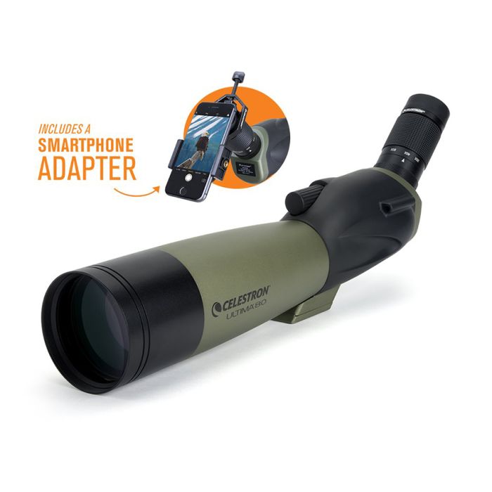 Celestron Ultima 80mm 20-60X Angled Spotting Scope with Smartphone Adapter
