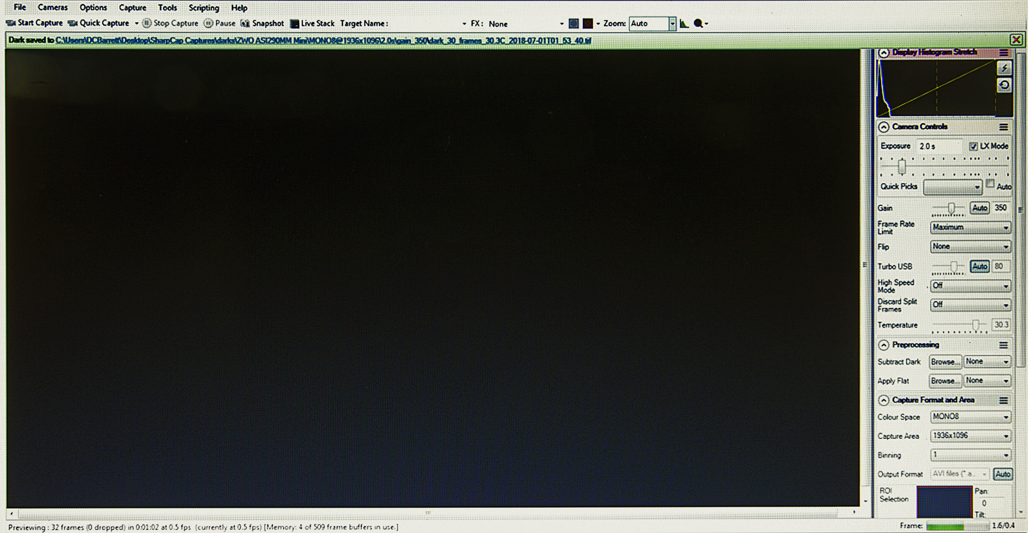 Sharp Cap Pro Dark Frame File Name (on Green Bar)