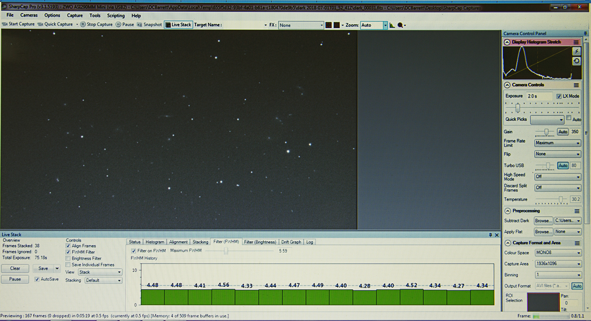 Sharp Cap Pro After FWHM Filter is Checked