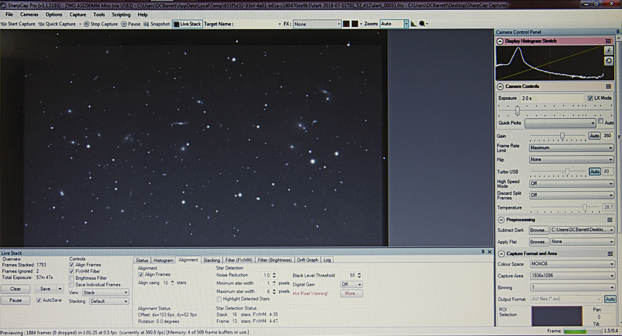 Hercules Star Cluster Before Stacking Multiple Imaging Sessions