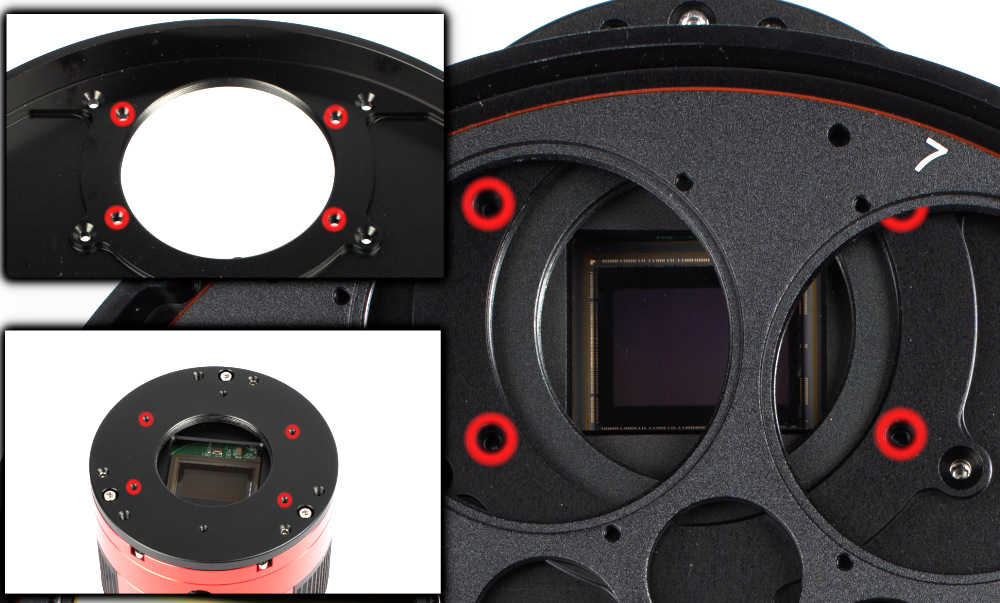 {{Image demonstrating the holes on the EFW and on the ZWO camera that are utilized in the installation}}
