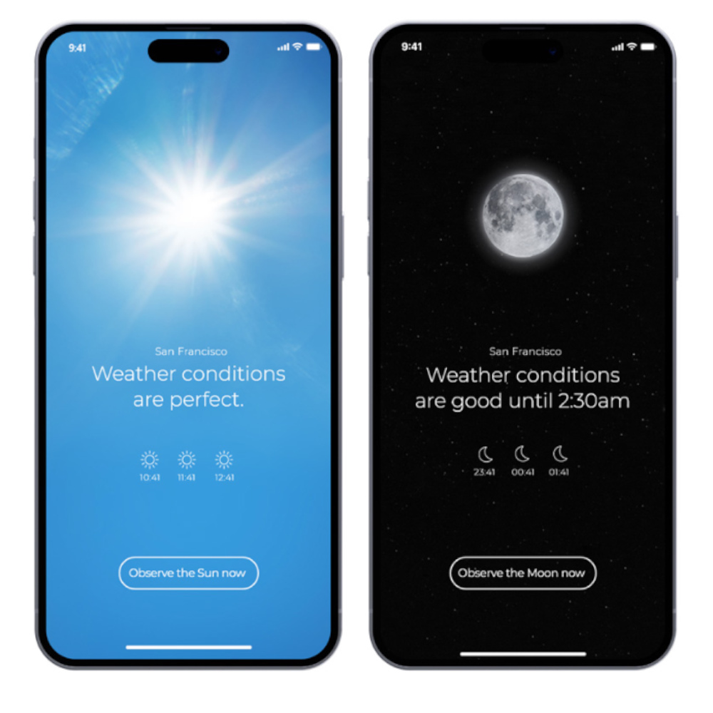 {{Two phones shown side-by-side with weather conditions displayed}}