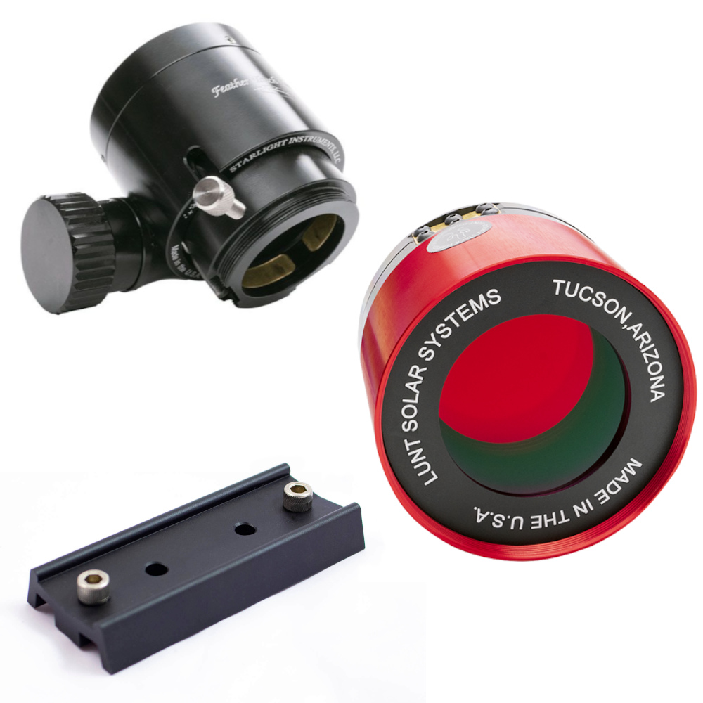 The Feather Touch focuser upgrade for this telescope, its double stack module, and the Lunt 4 inch dovetail