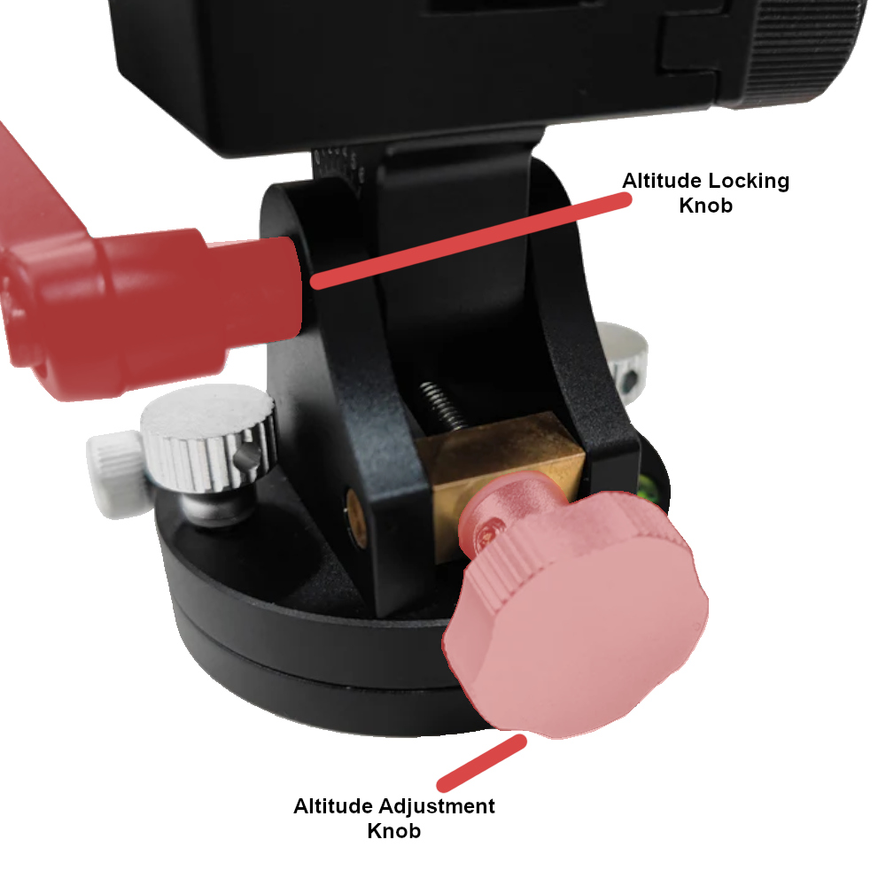 The Move Shoot Move Wedge shown up close, with the altitude adjustment knob and lever highlighted