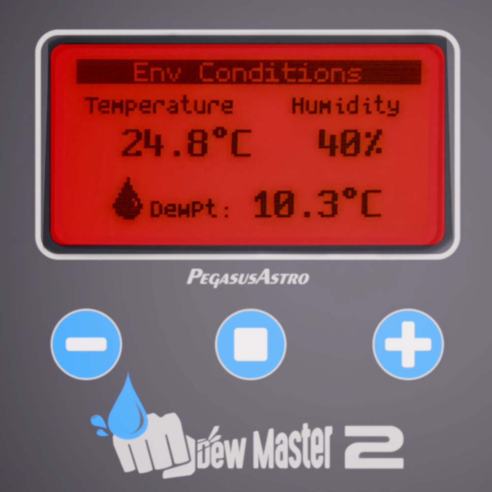 A close up of the DewMaster2's display and buttons