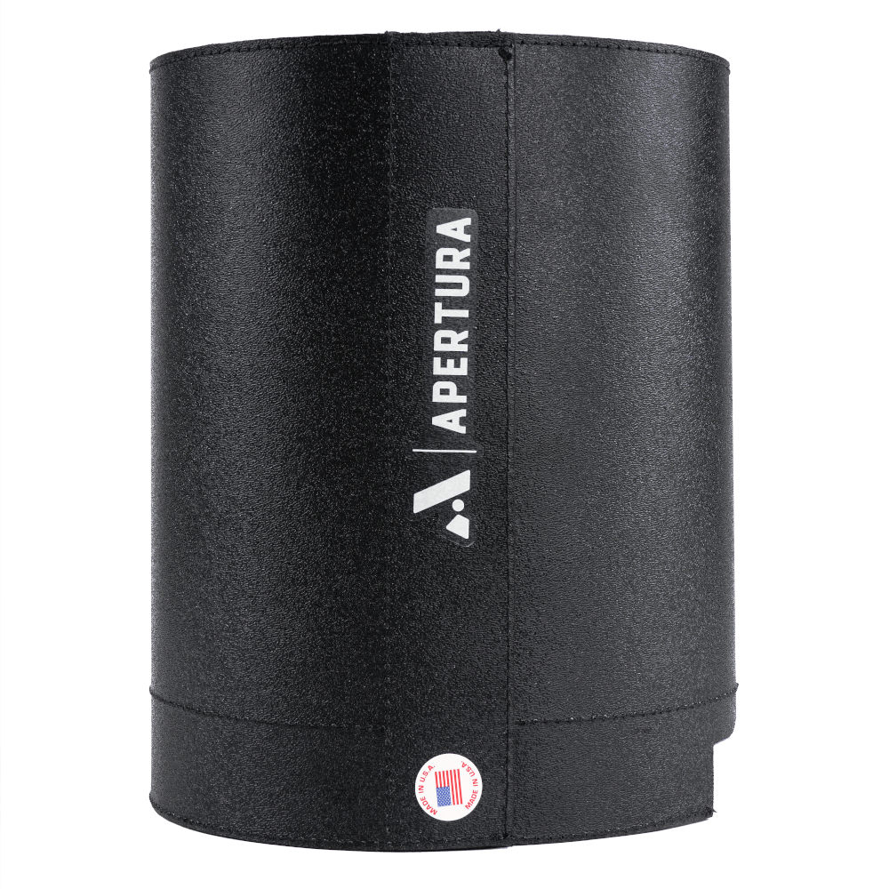 The Apertura 8 inch Dew Shield for Classical Cassegrain rotated so that the overlapping section and logo is front and center