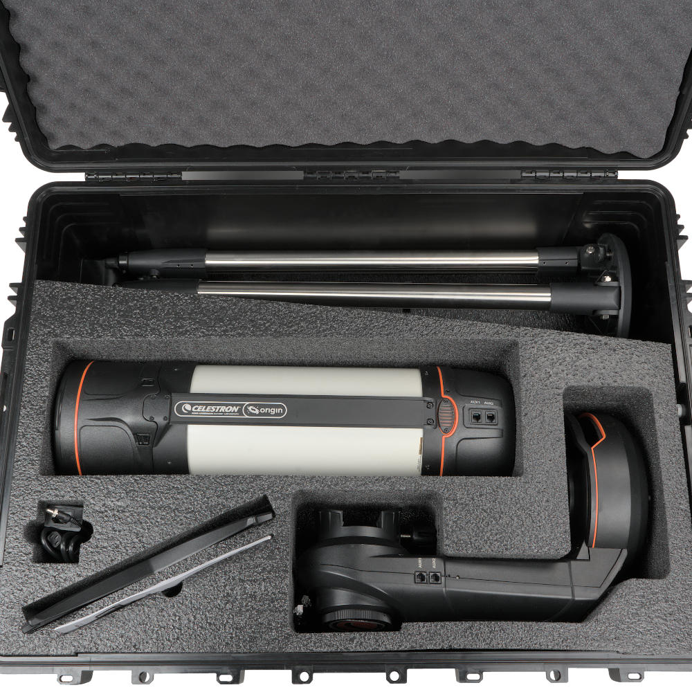 Close up of the Celestron Origin in the Deluxe hard case