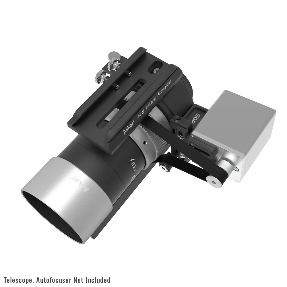Askar 50P AF Kit installed on the 50P telescope, high angle with scope facing forward