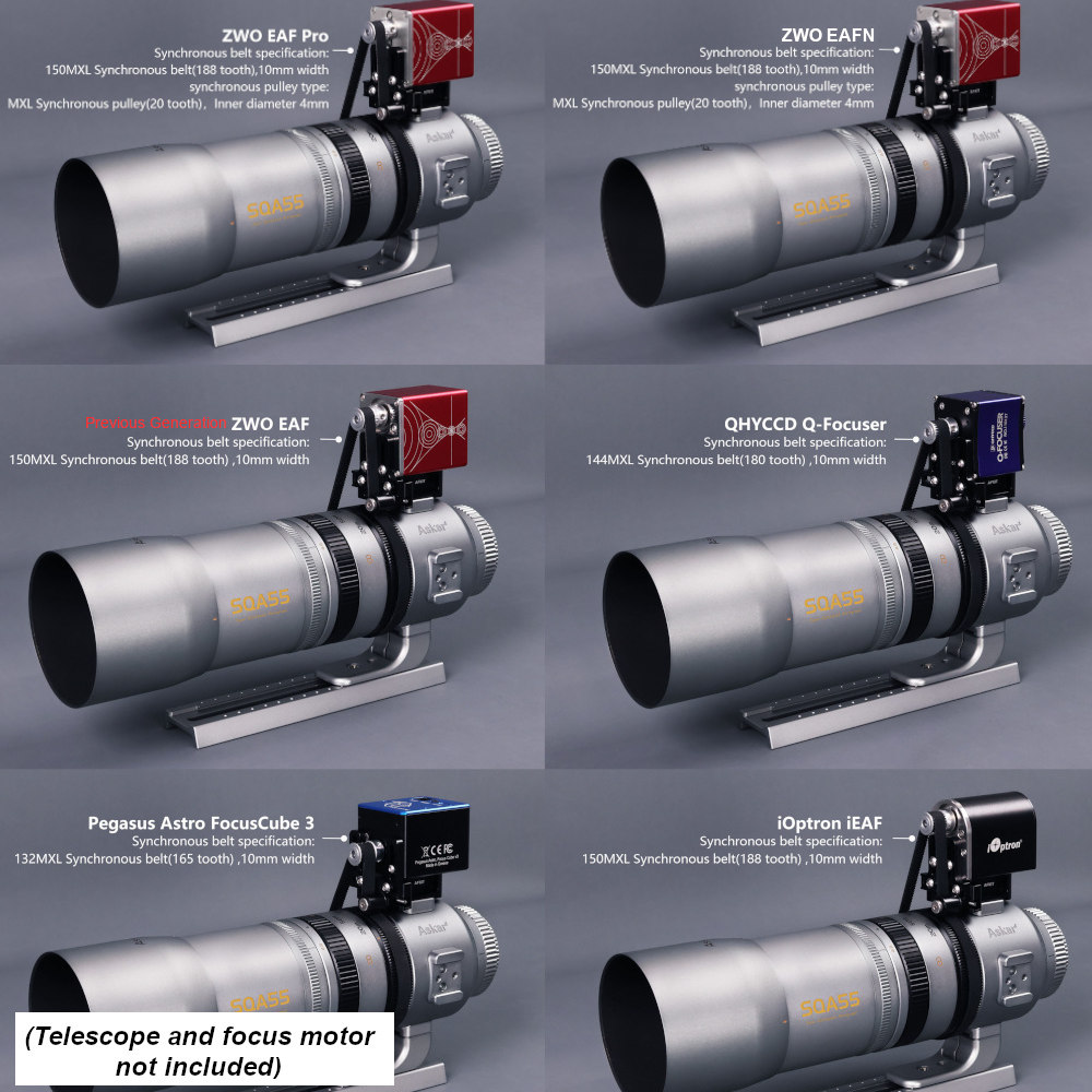 Examples of the kit installed with four different electronic focusers
