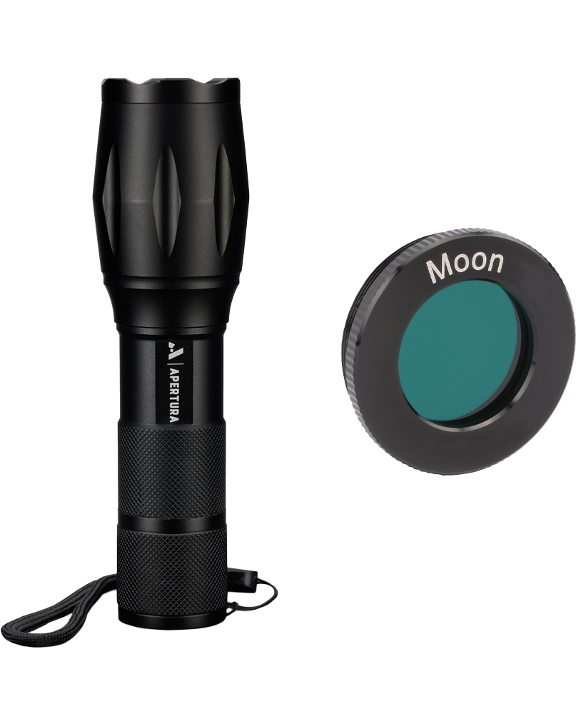 Celestron NexStar 4SE bundle items, red LED flashlight and moon filter