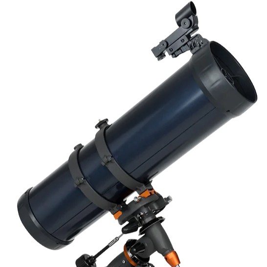AstroMaster 130 EQ facing right with 4.5 inch aperture