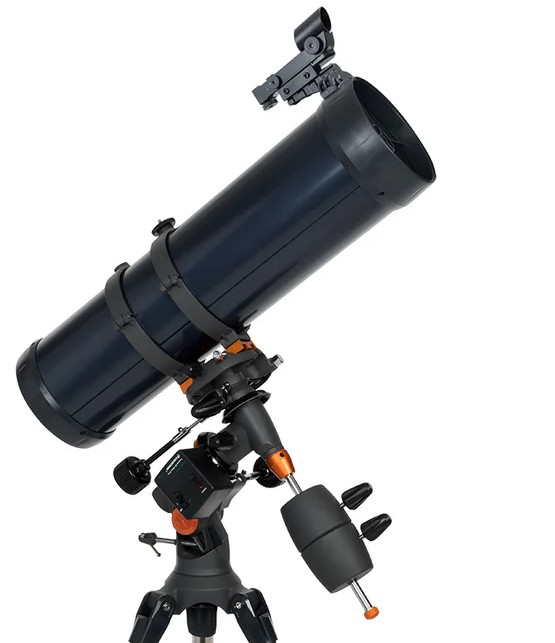 AstroMaster 114 EQ facing right with 4.5 inch aperture