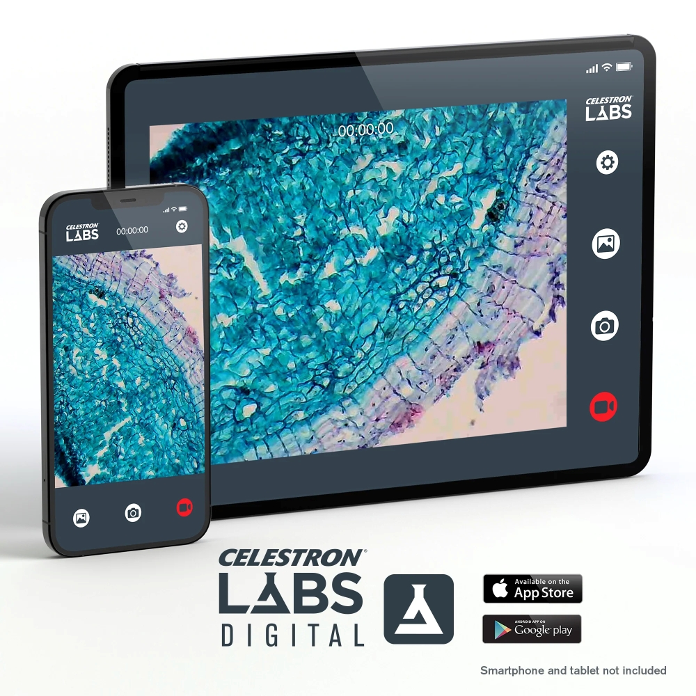 Celestron Labs Digital Wi-Fi App graphic with two smart devices and text