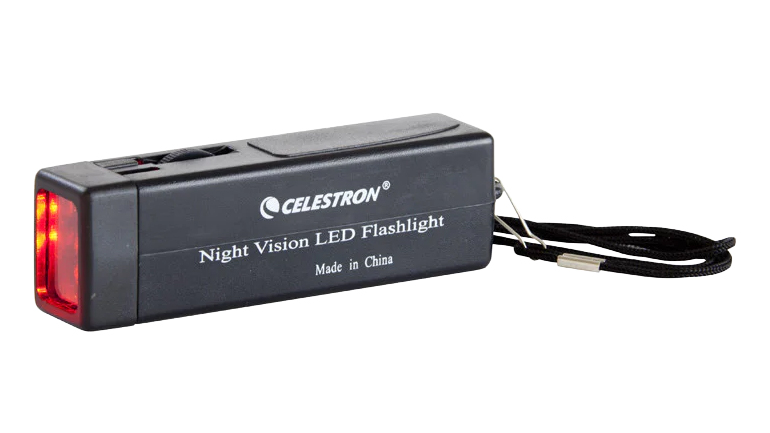 Celestron Night Vision Red Flashlight side profile with red LED powered on
