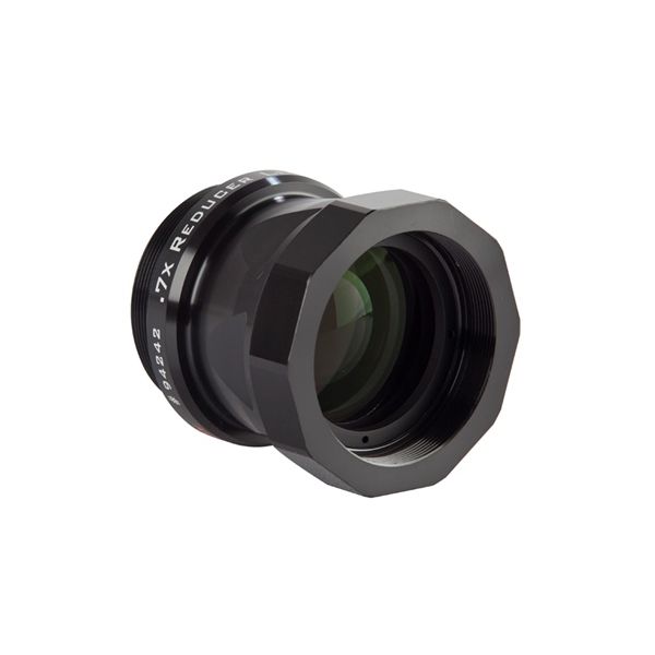 The Celestron 0.7x Reducer for the EdgeHD 800 shown at an angle, facing away from the camera