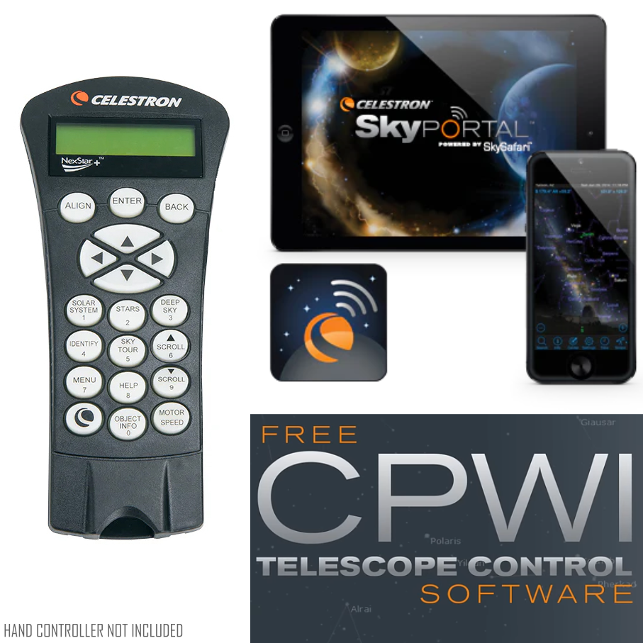 NexStar Hand Controller, CPWI logo, and SkyPortal App logo