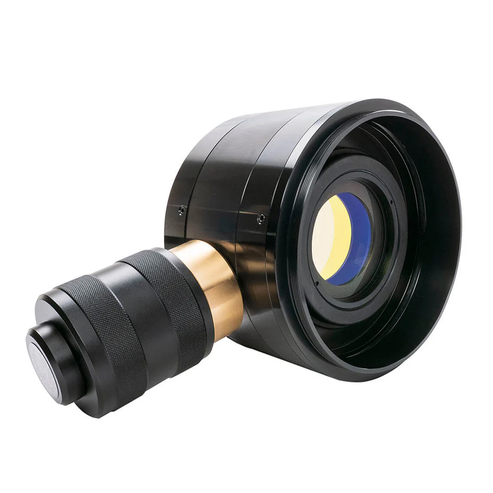 The Lunt 50 mm Ha Solar Telescope with double stack side profile with optical tube angled up and facing right
