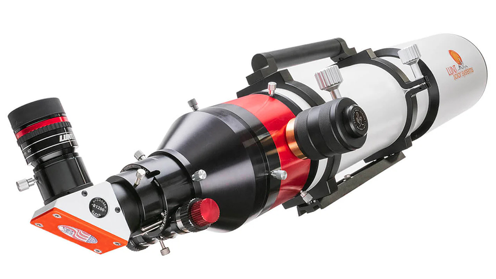 The Lunt 130 mm Telescope side profile with the optical tube facing right