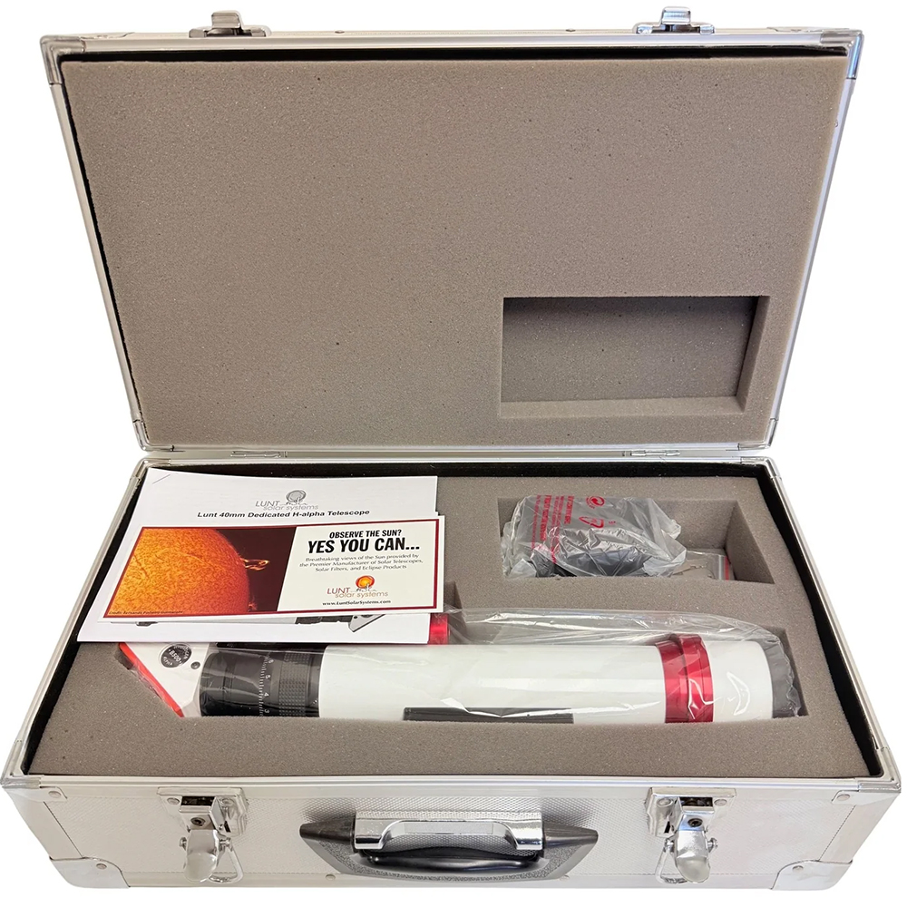 The Lunt 40 mm Telescope and accessories in the included hard case