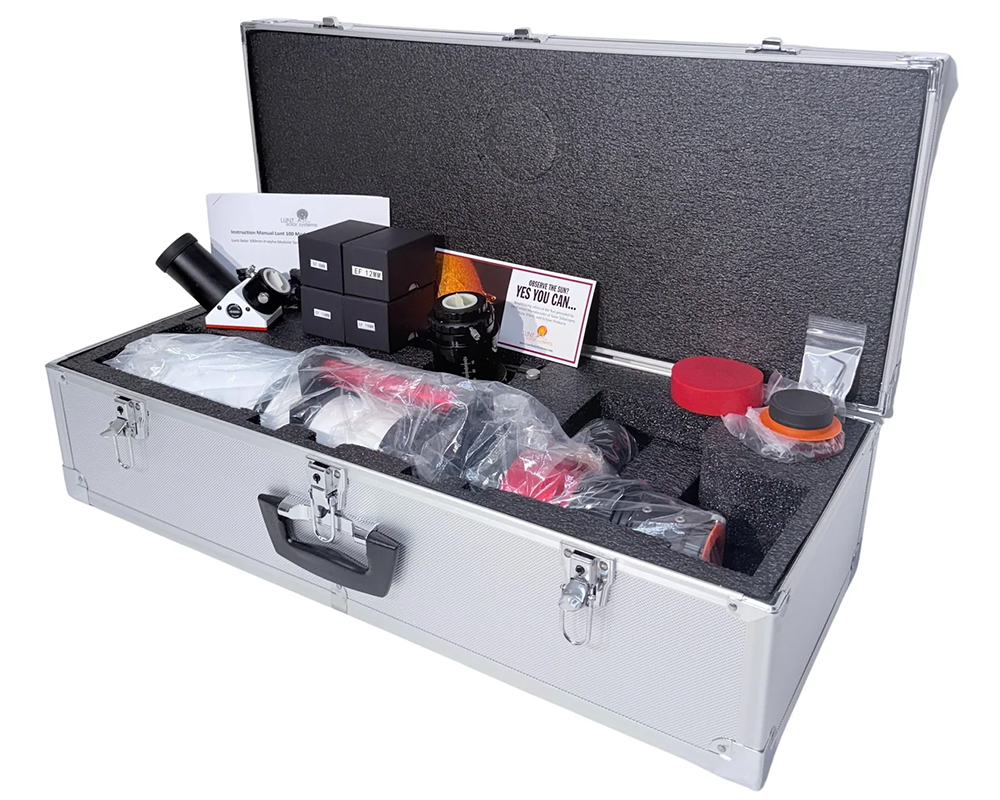 The Lunt 50 mm Telescope and accessories in the included hard case