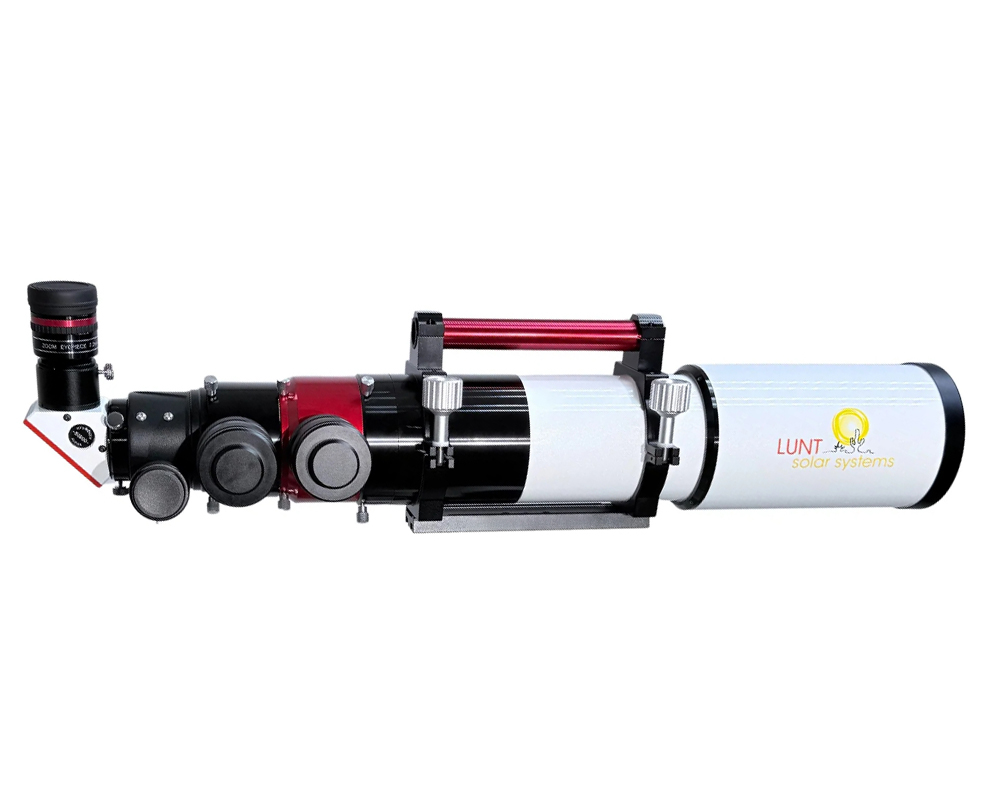 The Lunt 50 mm Telescope side profile with the optical tube facing right